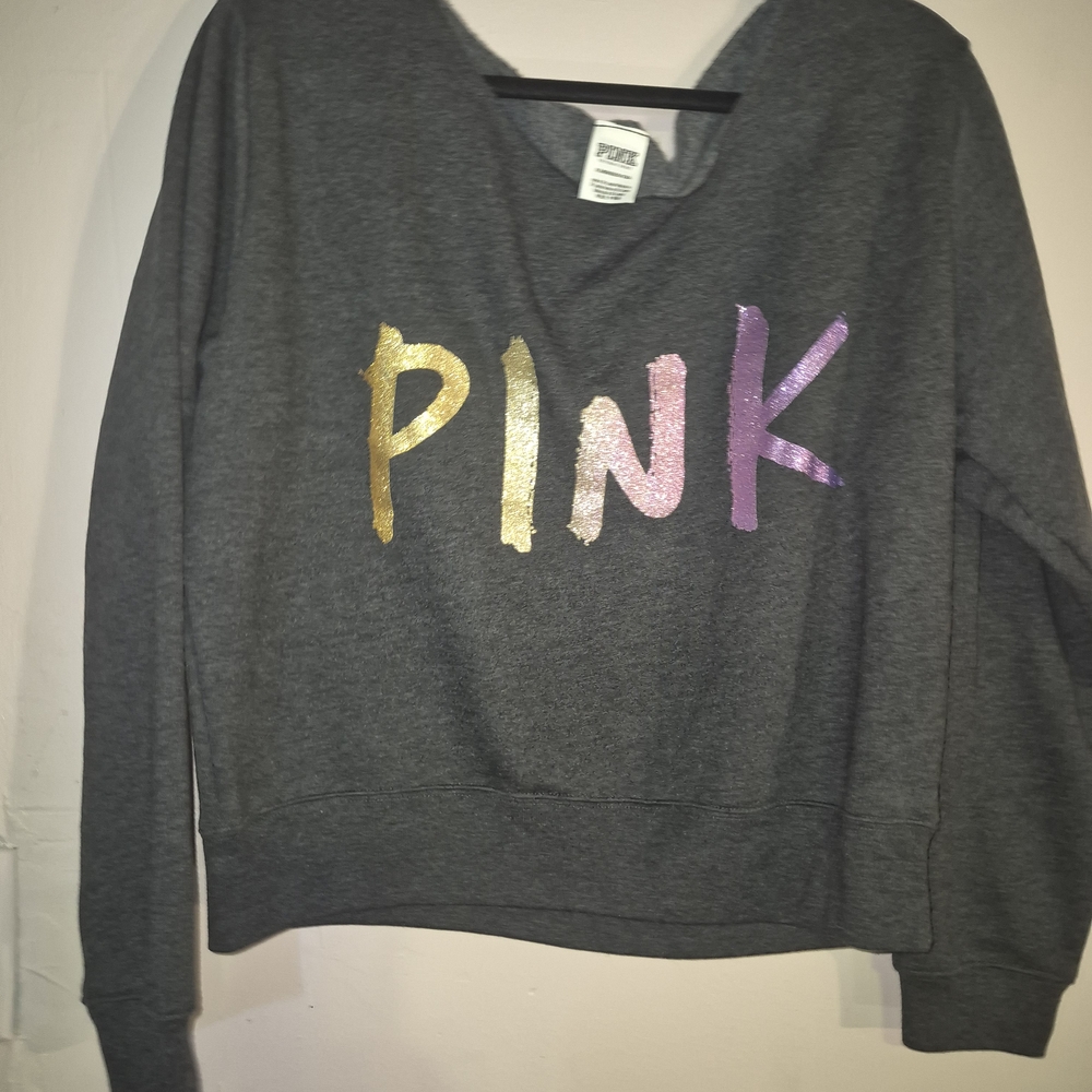 PINK Victoria's Secret Gray Off-the-Shoulder Sweater